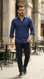 Erkek Uzun Kollu Keten Gömlek - Görsel 2