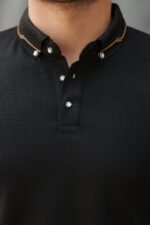 Erkek Düğmeli Yaka Waffle Kumaş Kısa Kollu Tişört - Görsel 3