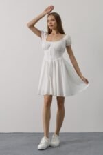 Beli Korseli Mini Elbise - Beyaz