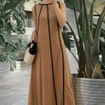 Kadın Omuzlardan Açık Yaka Ince şerit Detaylı Uzun Viskon Elbise