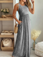 Kadın Kalın Askılı Yuvarlak Yaka Cepli Süprem Maksi Elbise - Görsel 3