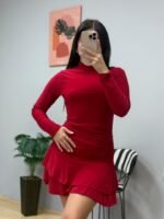 Kadın Uzun Kollu Balıkçı Yaka Mini Fırfırlı Sandy Elbise - Görsel 4