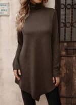 Kadın Uzun Kollu Balıkçı Yaka Asimetrik Kesim Detaylı Yün Viskon Bluz - Görsel 3