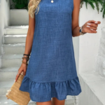 Kadın Kolsuz Bisiklet Yaka Fırfırlı Sofya Elbise