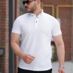Erkek çizgi Dokulu çıtçıt Yakalı Kısa Kollu T-shirt