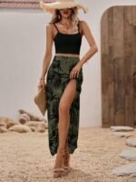 Kadın Ip Askılı Yuvarlak Yaka Kısa Viskon Bluz Ve Desenli Yırtmaçlı Süprem Etek Ikili Takım - Görsel 2