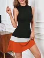 Kadın Sıfır Kol Yarı Balıkçı Yaka şerit Detaylı Ithal Krep Elbise - Görsel 2