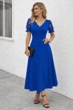 Kadın Kısa Kollu V Yakalı Uzun Janjan Elbise - Görsel 2