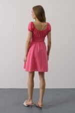 Beli Korseli Mini Elbise - Fuşya - Görsel 4