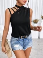 Kadın Omuzdan şerit Detaylı Yarı Balıkçı Yaka Viskon Bluz - Görsel 4