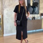 Kadın Kısa Kollu Bisiklet Yakalı Cepli önden Yırtmaçlı Viskon Iki Iplik Midi Elbise