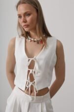 Bağlamalı Yelek - Beyaz - Görsel 4