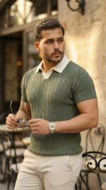 Erkek Desenli Kısa Kollu Triko Tişört - %100 Pamuk Akrilik - Görsel 5