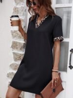 Kadın Kısa Kollu V Yakalı Leopar Desen Detaylı Modal Elbise - Görsel 3