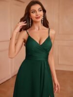 Kadın Ip Askılı Kruvaze Yakalı Yırtmaçlı Uzun Ithal Krep Elbise - Görsel 7