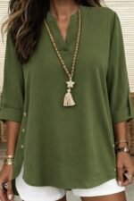 Kadın Truvakar Kol Hakim Yakalı Yandan Düğme Detaylı Aerobin Bluz