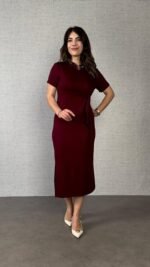 Kadın Kısa Kollu Bisiklet Yaka Yandan Bağlamalı Viskon Iki Iplik Elbise - Görsel 8