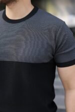 Erkek Renk Bloklu Bisiklet Yaka Kısa Kollu Triko Tişört - Görsel 3