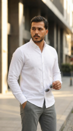 Erkek Uzun Kollu Rahat Keten Gömlek - Görsel 6