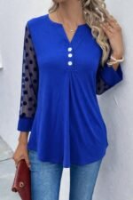 Kadın Uzun Kollu Yakadan Düğmeli Kolları Tül Detaylı Viskon Bluz - Görsel 3