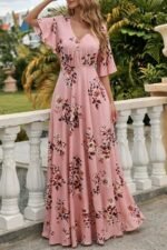 Kadın Kısa Kollu V Yakalı Desenli Süprem Elbise - Görsel 2