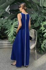 Kadın Omuzlardan Açık Yaka Ince şerit Detaylı Uzun Viskon Elbise - Görsel 4