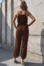 Kadın Ip Askılı Kruvaze Yakalı Belden Kuşaklı Uzun Sandy Tulum - Görsel 3