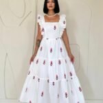 Fuşya Sıfır Kol Fırfırlı Elbise