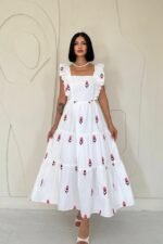 Fuşya Sıfır Kol Fırfırlı Elbise