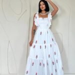 Kırmızı Sıfır Kol Fırfırlı Elbise