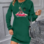 Kadın Uzun Kollu Bisiklet Yaka Desenli Viskon Iki Iplik Elbise