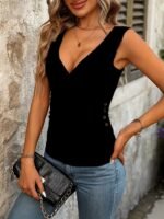 Kadın Askılı Kruvaze Yakalı Yandan Düğmeli Viskon Bluz