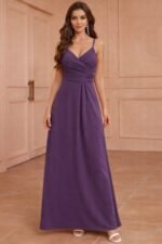 Kadın Ip Askılı Kruvaze Yakalı Yırtmaçlı Uzun Ithal Krep Elbise - Görsel 2