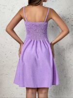 Kadın Ip Askılı Gipeli Desenli Kısa Süprem Elbise - Görsel 5