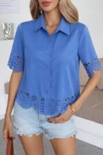 Kadın Kısa Kollu Yakalı önden Düğmeli Dubai Gömlek Bluz - Görsel 2