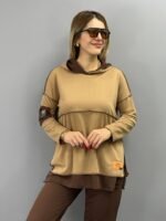 Kadın Kahve Kapşonlu Etek Ucu Detay Arma Ters Dikiş Gorunumlu Ikili Takım - Görsel 6