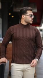 Erkek Yarım Balıkçı Yaka Kabartma Desenli Triko - Görsel 2