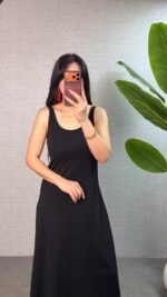 Kadın Askılı Yuvarlak Yaka Süprem Kumaş Elbise - Görsel 2