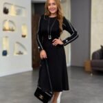 Kadın Uzun Kollu Bisiklet Yaka Midi Modal Elbise