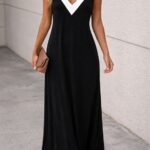 Kadın Ip Askılı Keskin V Yakalı Uzun Viskon Elbise