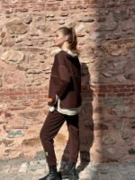 Kadın Kahve Kapşonlu Etek Ucu Detay Arma Ters Dikiş Gorunumlu Ikili Takım - Görsel 4