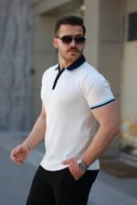 Erkek Renkli Yaka Kısa Kollu Tişört - Görsel 2