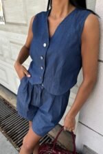 Gümüş Düğmeli Yelek Ve Şort Tensel Takım 10174 - Görsel 7