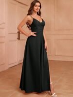 Kadın Ip Askılı Kruvaze Yakalı Yırtmaçlı Uzun Ithal Krep Elbise - Görsel 7