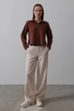 Kemerli Palazzo Pantolon - Pudra - Görsel 2