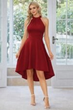 Kadın Omuzlardan Açık Boyundan Halka Detaylı Görünümlü Asimetrik Detaylı Kısa Ithal Krep Elbise - Görsel 2