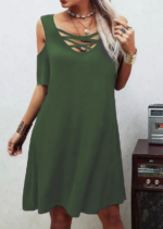 Dekolteli Bağcık Detay Viskon Kumaş Elbise - Görsel 5