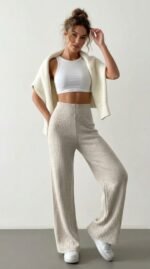 Kadın Kaşkorse Bol Paça Pantolon - Görsel 2