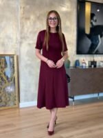 Kadın Kısa Kollu Bisiklet Yaka Midi Viskon Iki Iplik Elbise - Görsel 6