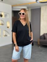 Kadın Kısa Kollu V Yaka Bluz - Görsel 3